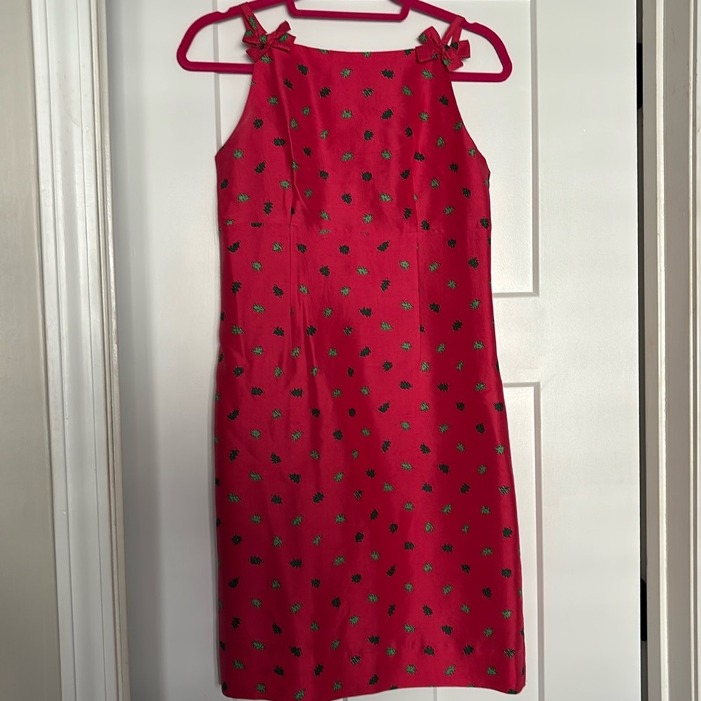 Rare Lilly Pulitzer Vintage White Label Christmas Holiday Silk Tree Dress 4 Pink